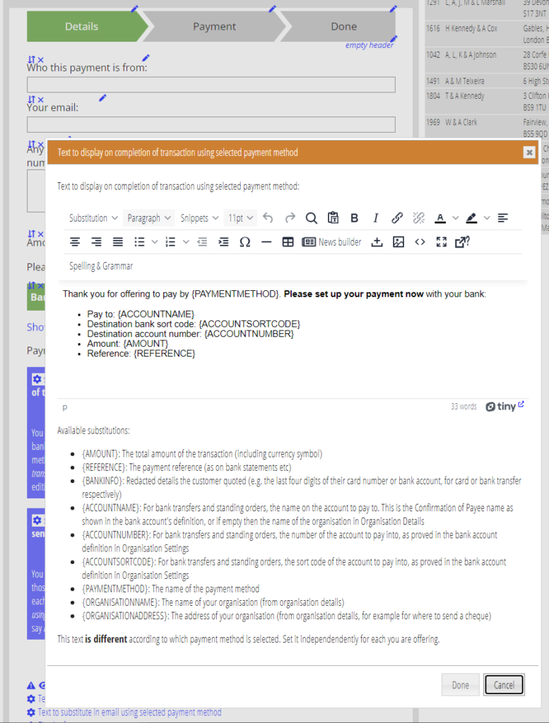 Improved payment confirmation messages : Cameo: membership organiser